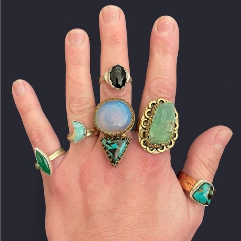 Small Petal Yungai Turquoise + Mixed Metal Rustic Ring (13.5)